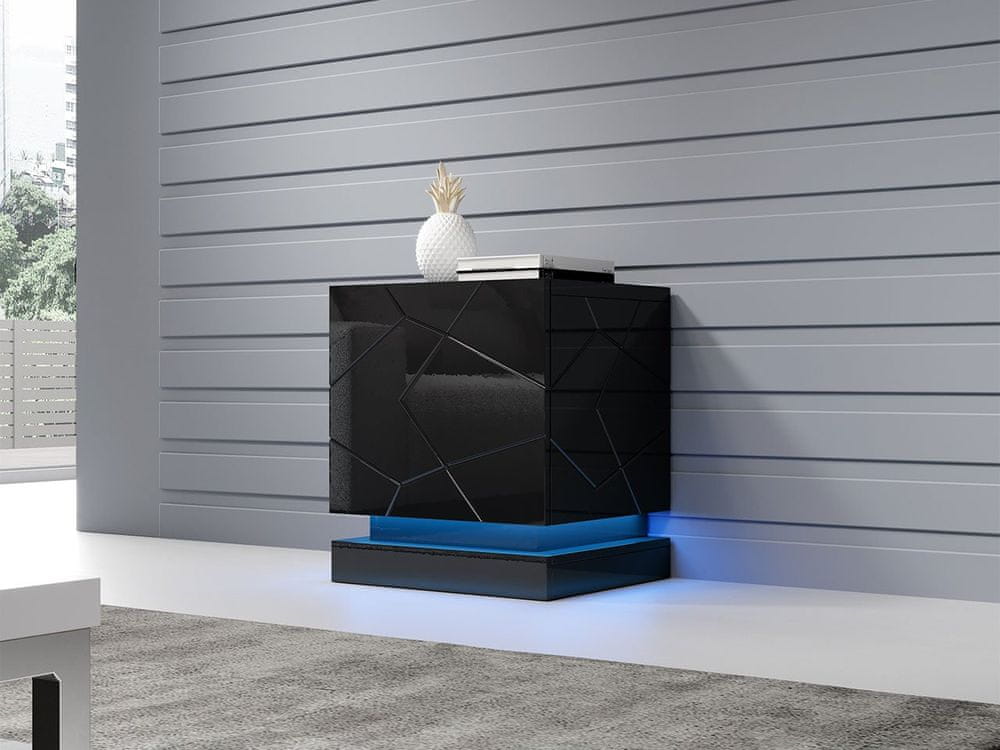 Veneti Set 2x nočný stolík s modrým LED osvetlením LIMA - čierny / lesklý čierny